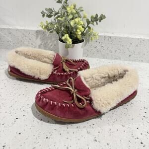 L.L.Bean Wicked Good Moccasins Distressed Red Leather Size 7